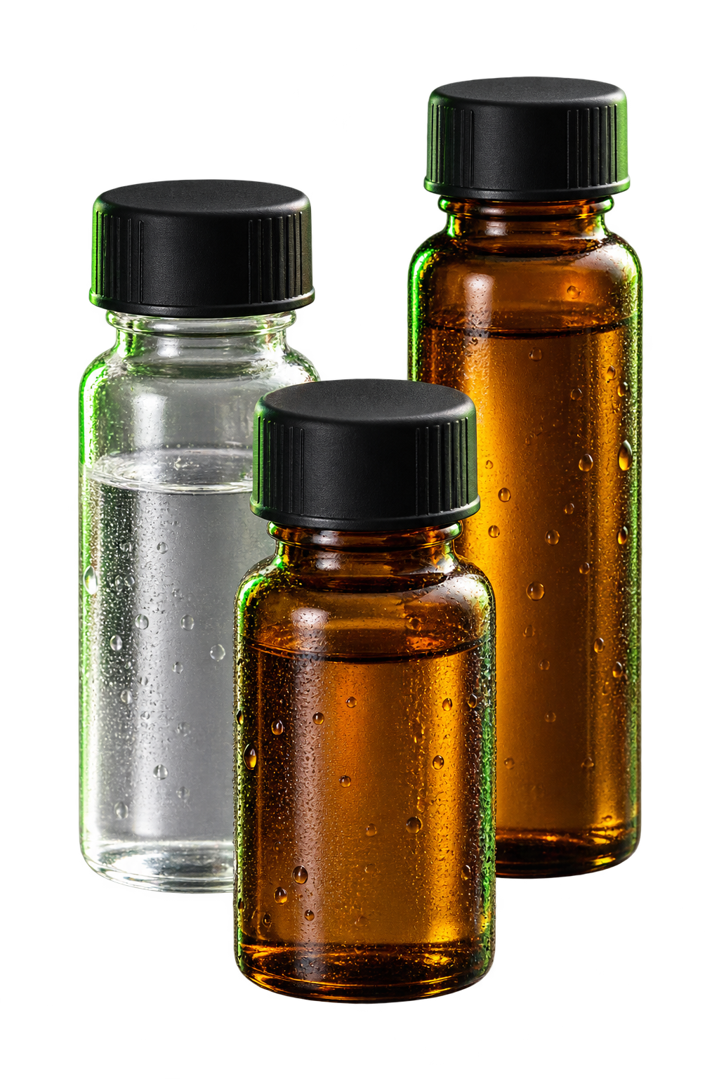 Three sealed laboratory sample vials